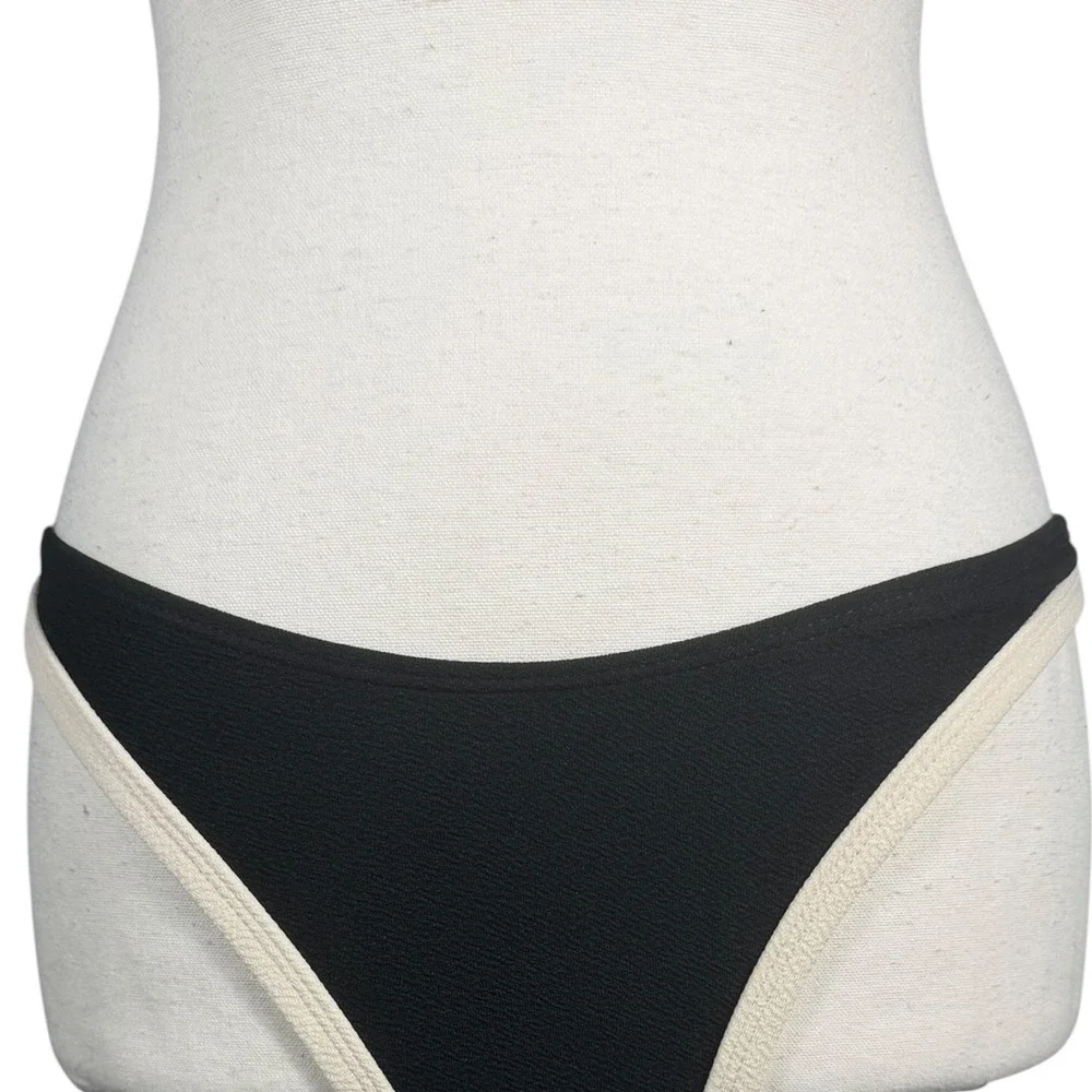 Black Cream Bikini Set‎ Womens Small Underwire High Cut Thong Swimsuit